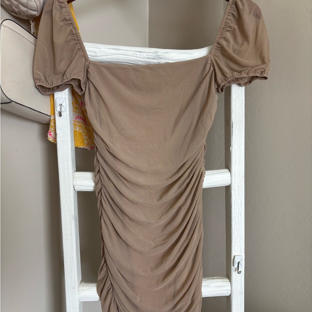 Princess Polly Tan Ruched Mini Dress - Picture 2 of 8